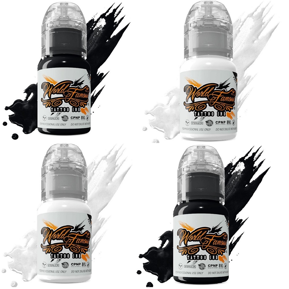 Черные и белые краски для художественной татуировки World Famous Tattoo Ink