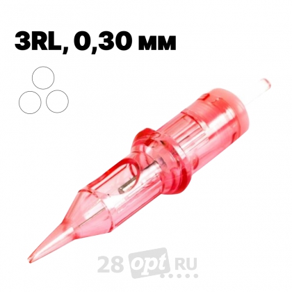 Уцененный товар, Картриджи для художественной татуировки OPTIMA 3RLLT 0,30 мм с длинной заточкой, Round Liner 3, коробка 20 шт.